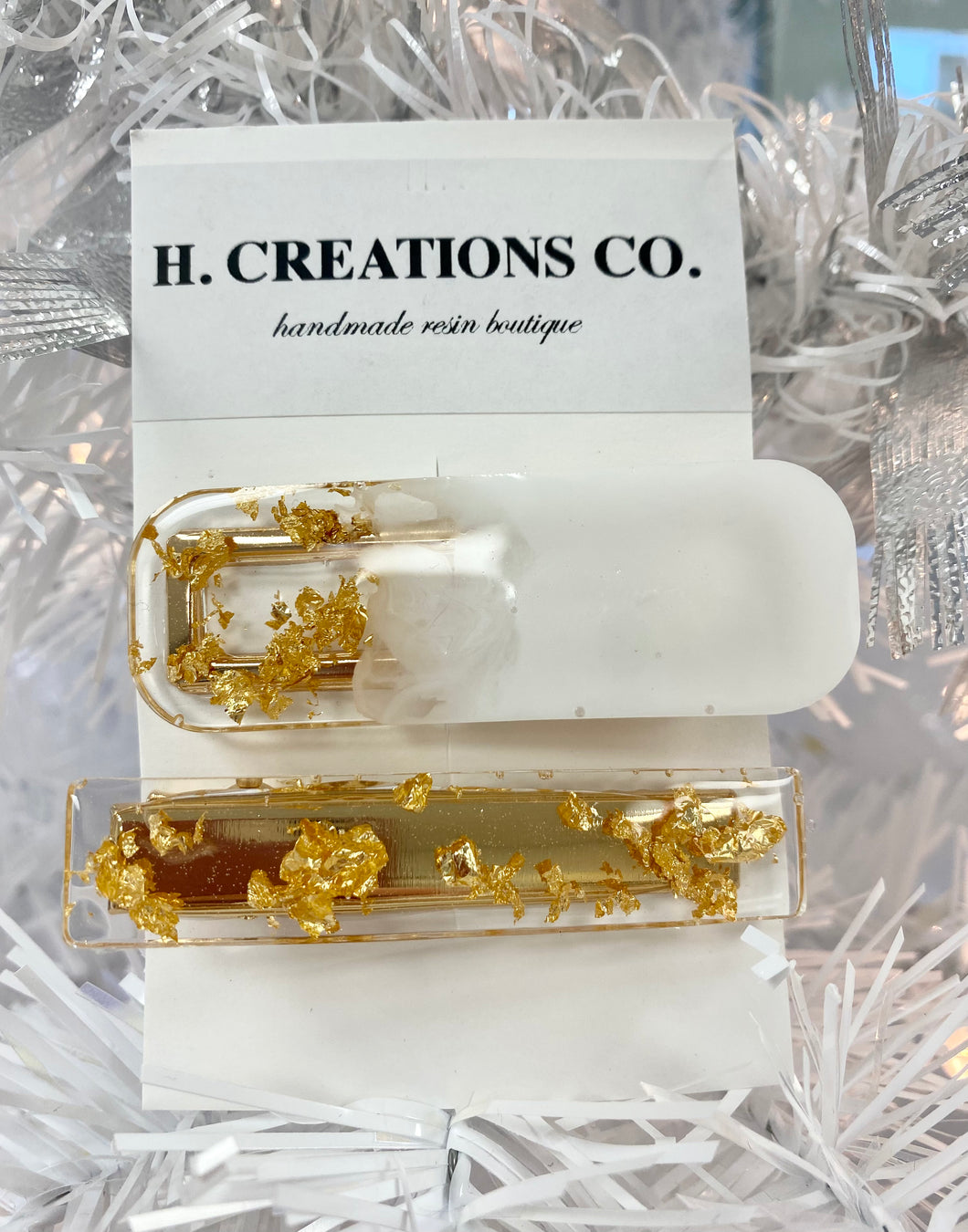 2 Pack Hair Clips- White + Gold